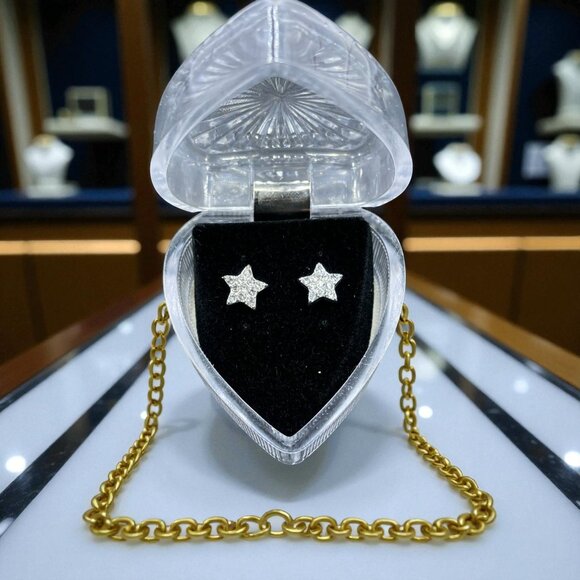 Swarovski Crystal Star Earrings Silver Coquette Teen Gift Holiday Glam Sparkly - Picture 1 of 6